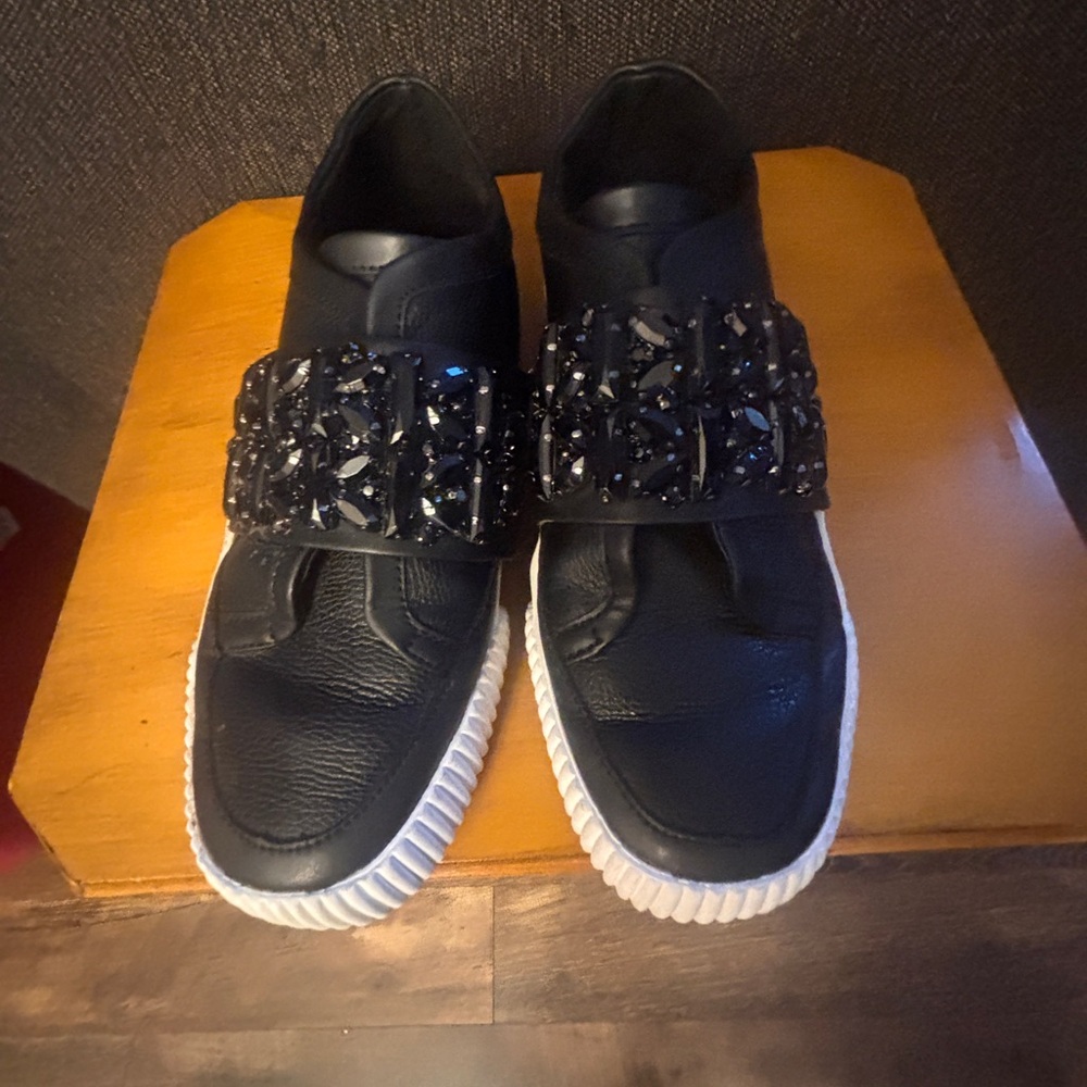 Karl Lagerfeld Embellished Strap Sneakers Black Platform Shoes - Picture 6 of 8